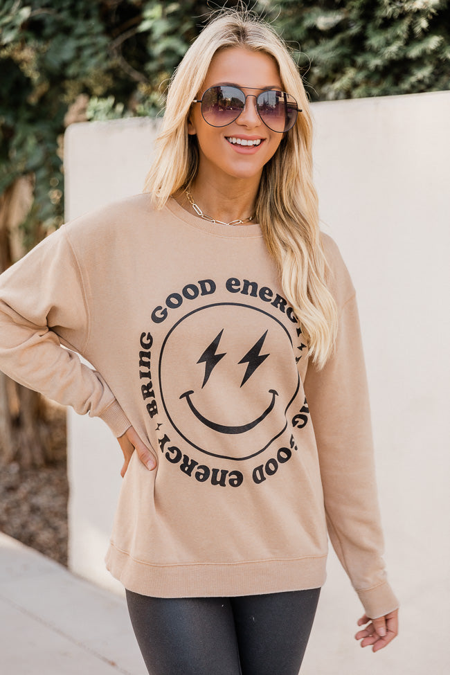 Bring Good Energy Gold Graphic Sweatshirt FINAL SALE