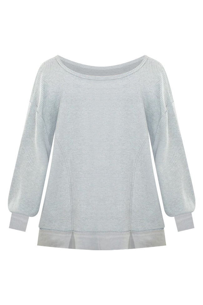 Give In To You Sage Boatneck Waffle Knit Oversized Pullover FINAL SALE