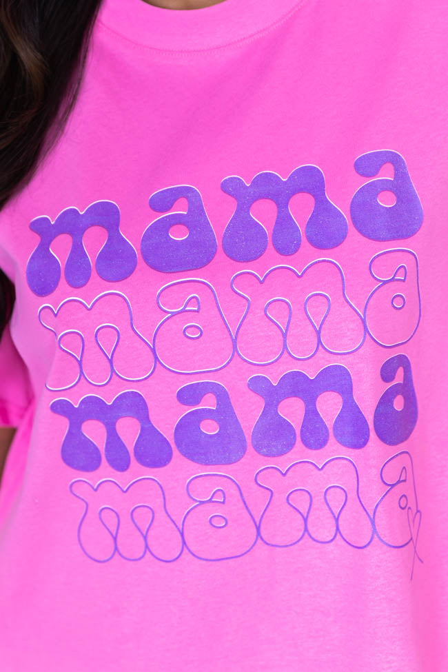 Mama Repeat Heart Hot Pink Oversized Graphic Tee