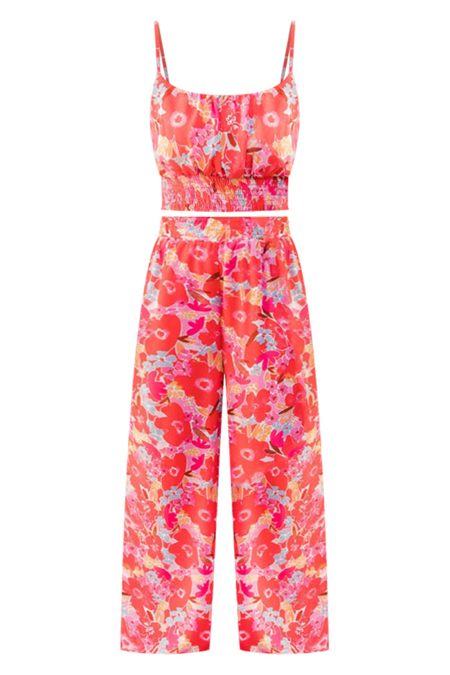 Heart of Paradise Two Piece Set in Watercolor Red Floral Print FINAL SALE