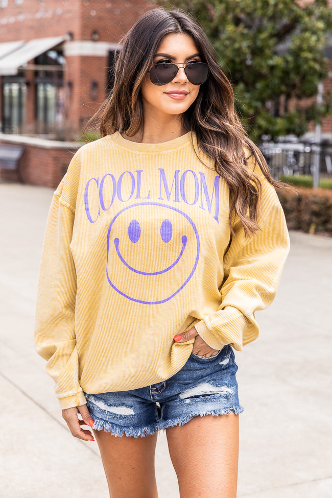 Cool Mom Smiley Gold Corded Graphic Sweatshirt