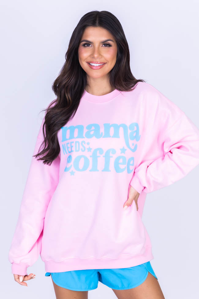 Mama Needs Coffee Light Pink Oversized Graphic Sweatshirt – Pink Lily