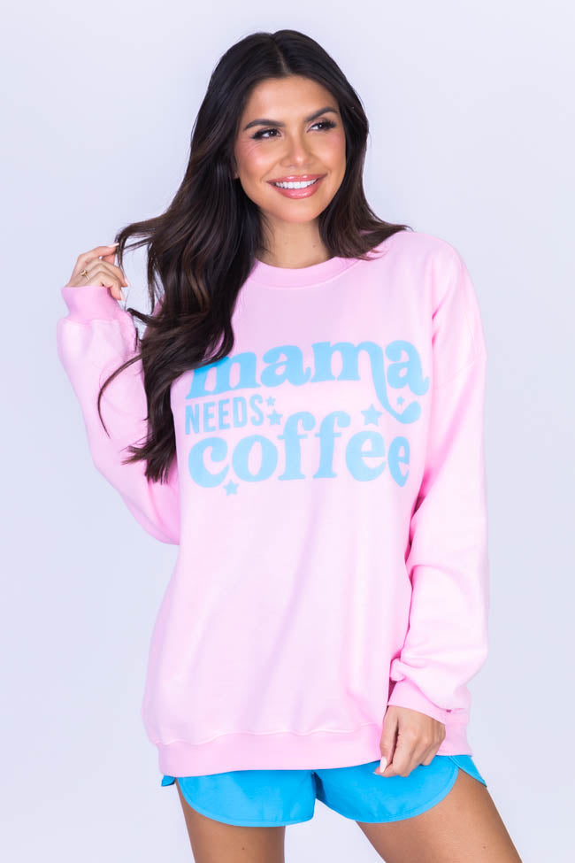 Mama needs coffee Light Pink Oversized Graphic Sweatshirt