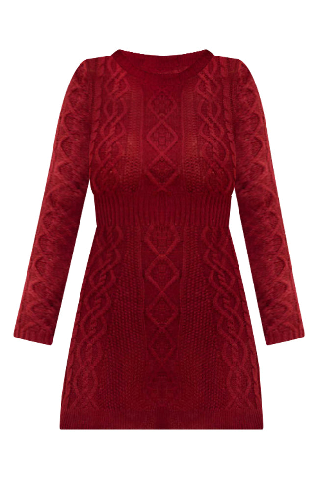 Living for Friday Wine Cable Knit Sweater Dress