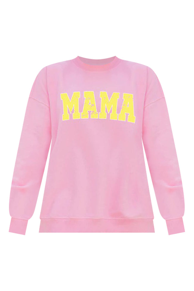 Mama Varsity Letter Pink Oversized Graphic Sweatshirt