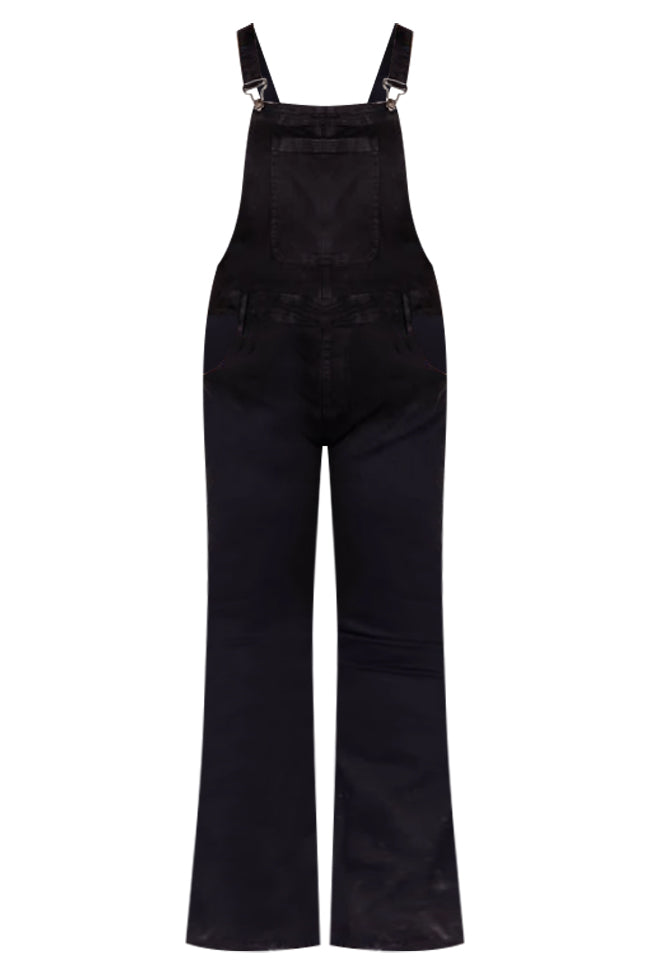 S/M&L authentic Relaxed High Waist Wide-Leg Flared Overalls in Black