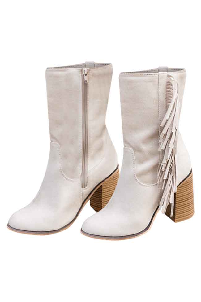 Nelly Beige Fringe Suede Boots