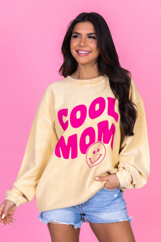 Smiley Cool Mom Gold Corded Graphic Sweatshirt