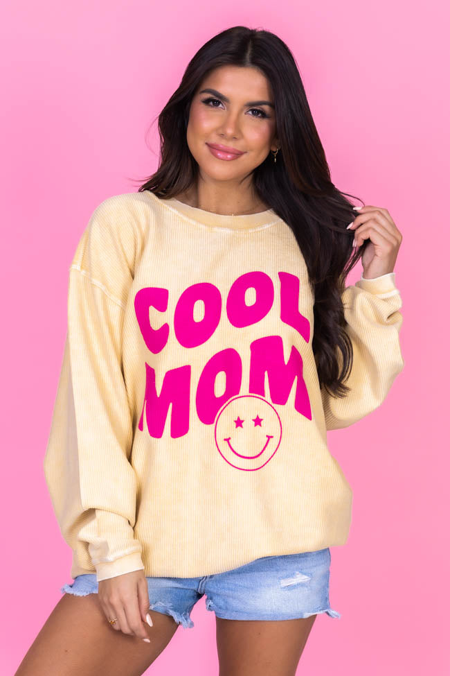Smiley Cool Mom Gold Corded Graphic Sweatshirt