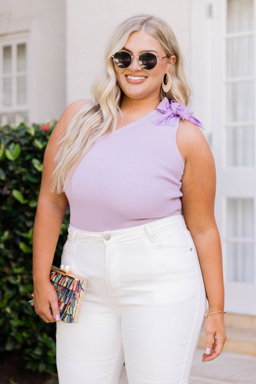 One shoulder purple online top