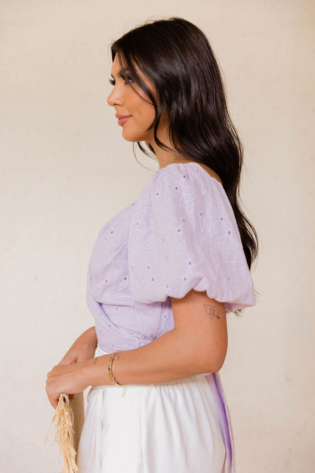 Wish You The Best Purple Puff Sleeve Eyelet Blouse FINAL SALE
