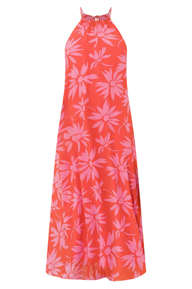 Red halter neck maxi dress sales