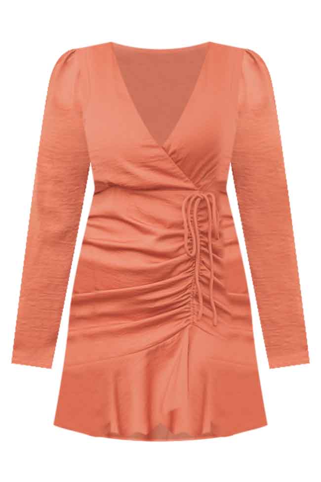 Replay The Night Terracotta Satin Cinched Side Mini Dress
