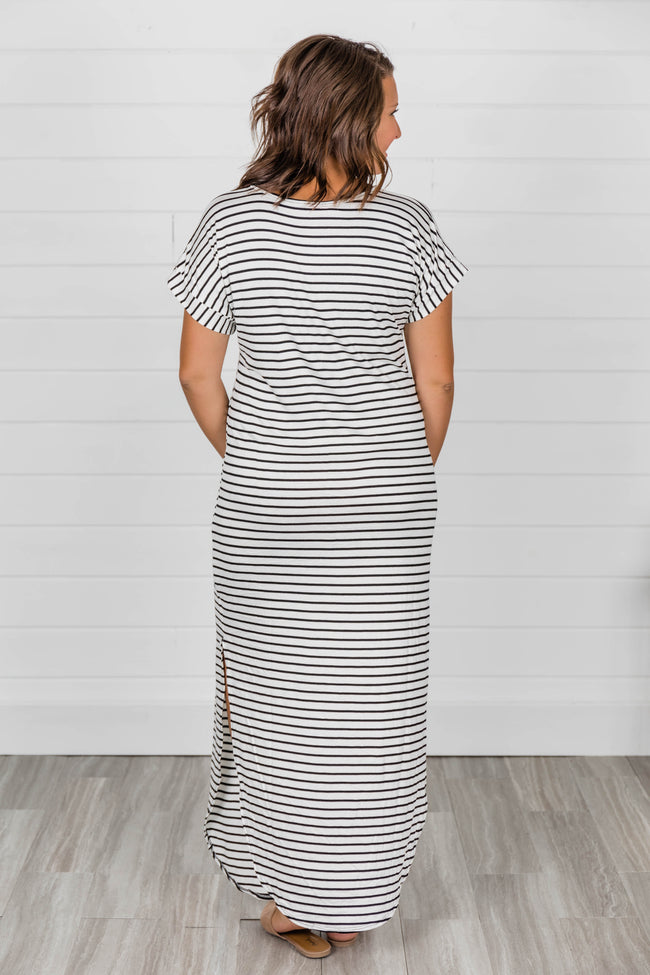 Set Yourself Free White/Black Striped Maxi T-Shirt Dress