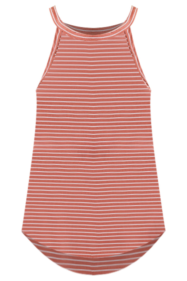 She's On It Striped Brown Ribbed Halter Neck Tank FINAL SALE