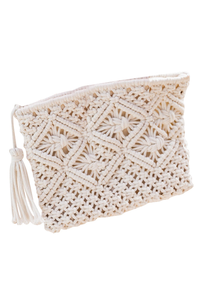 Sweet Takeaway Off White Crochet Tassel Clutch FINAL SALE
