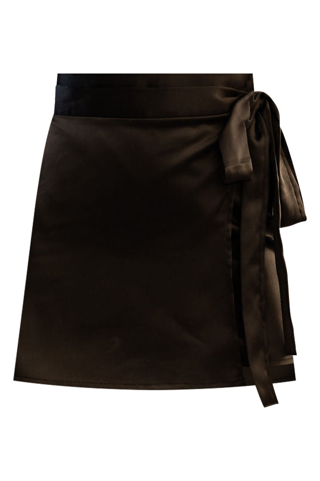 Taking Risks Black Satin Wrap Mini Skirt FINAL SALE