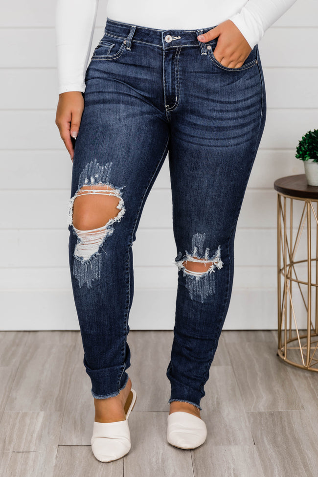 The Kallista Dark Wash Distressed Crop Jeans FINAL SALE