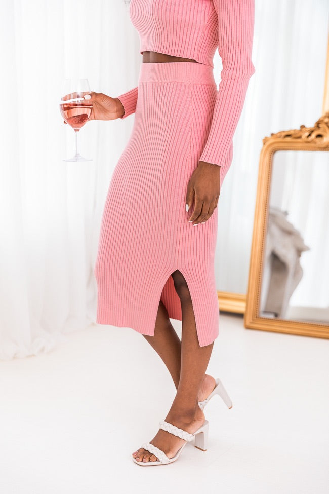 Say The Words Pink Ribbed Midi Skirt FINAL SALE