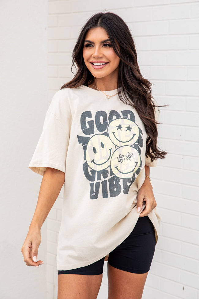 Good Times Great Vibes Ivory Oversized Graphic Tee