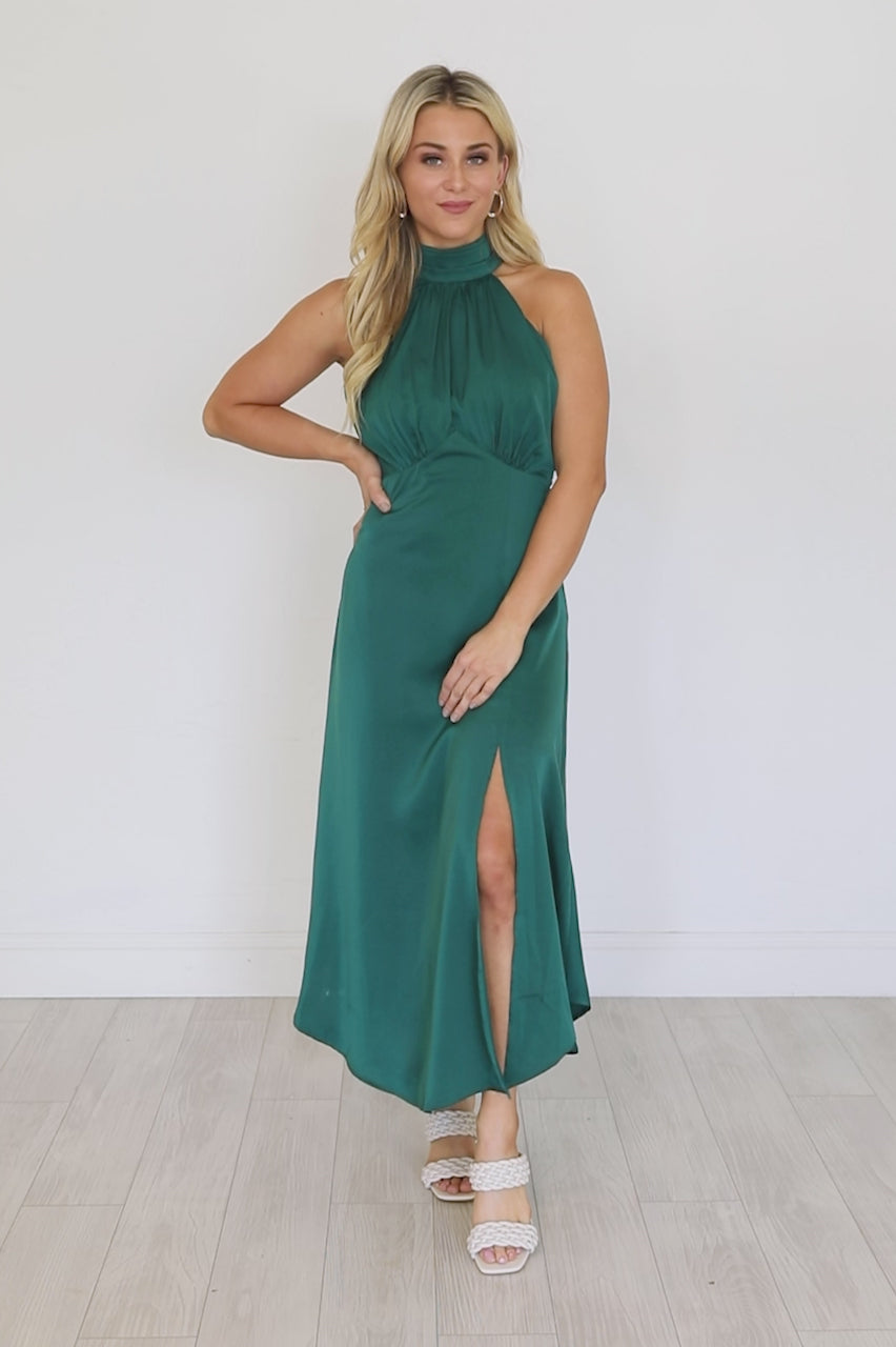 Emerald Green High Neck Dress