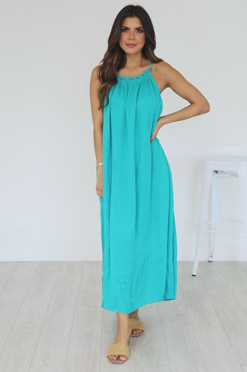 Choose Fate Teal High Neck Midi Dress FINAL SALE – Pink Lily