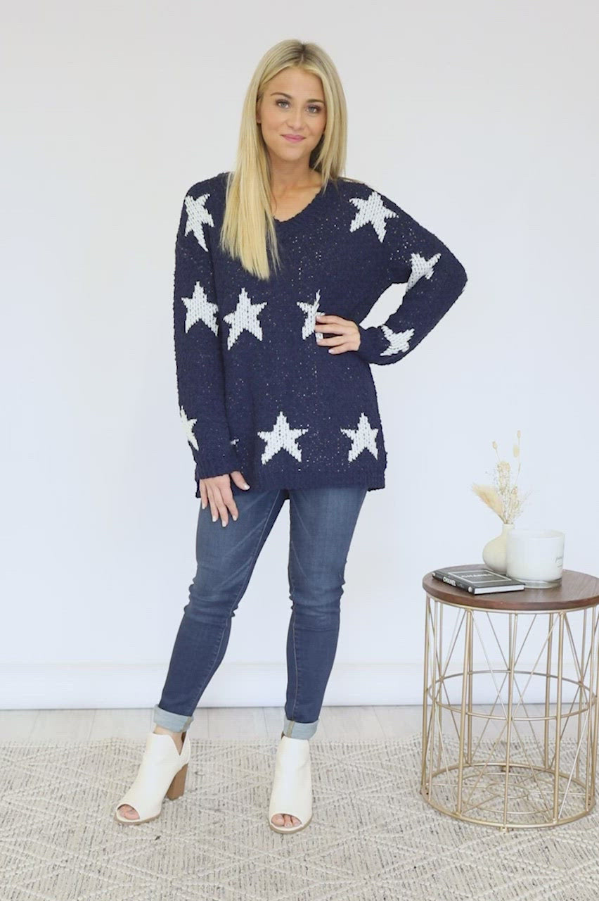 Navy blue sweater hot sale with white stars