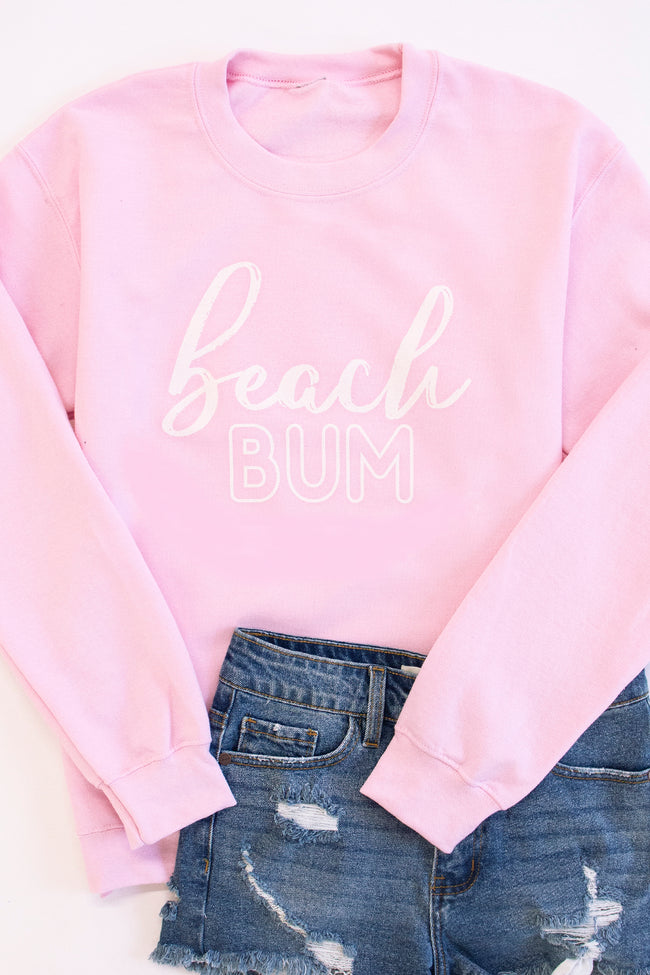 White Beach Bum Script Light Pink Graphic Sweatshirt
