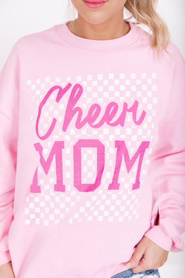Cheer Mom Checkered Light Pink Oversized Graphic Sweatshirt – Pink Lily