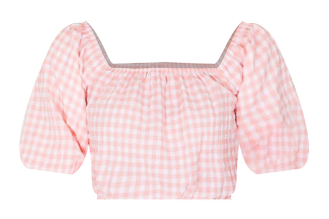 Hopeless Romantic Pink Gingham Off The Shoulder Cropped Blouse FINAL SALE