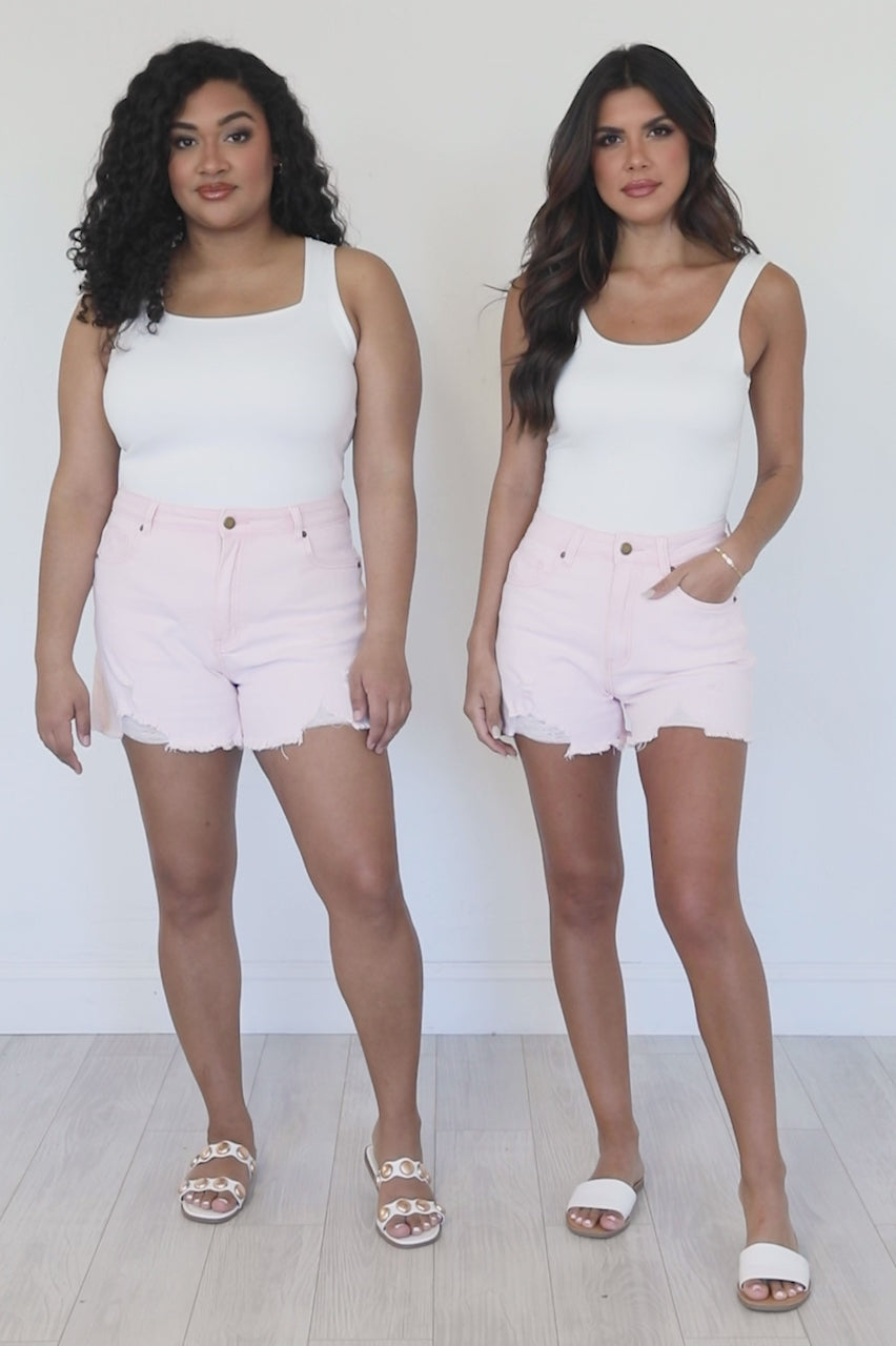 Stand Out Pink Distressed Denim Shorts – Pink Lily