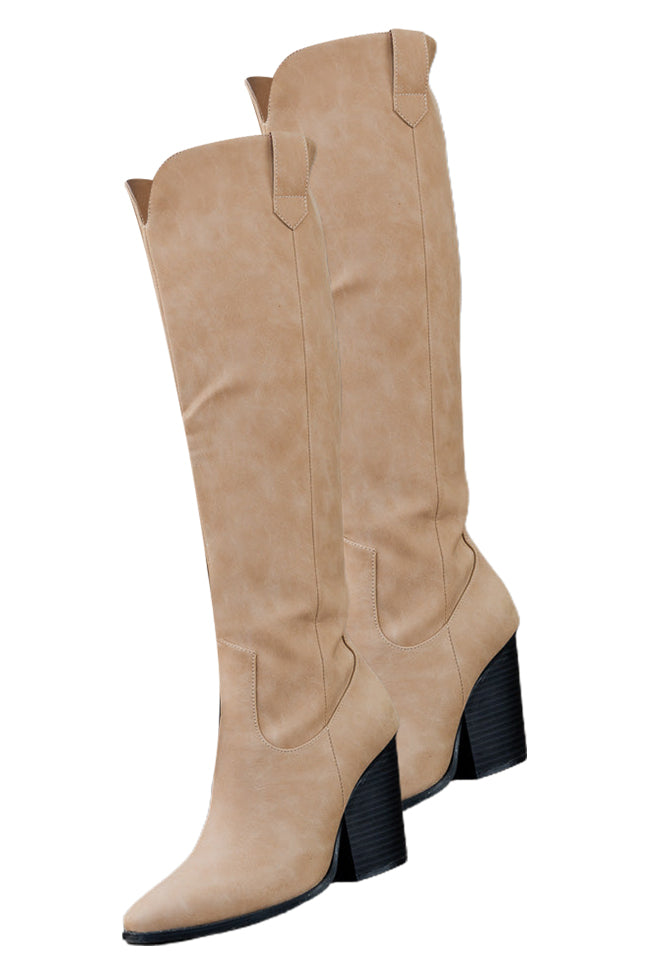 Este Tan Heeled Pointed Toe Boots