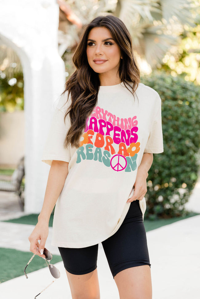 Everything Happens For A Reason Ivory Oversized Graphic Tee