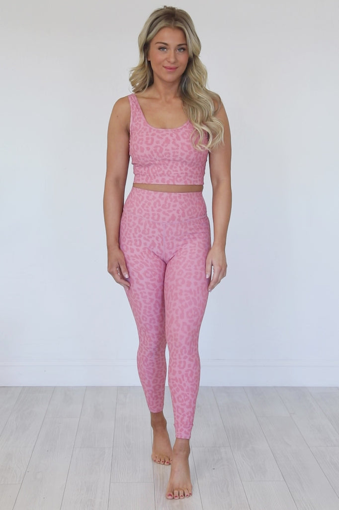 In Alignment Ribbed Pink Leopard Print Leggings FINAL SALE