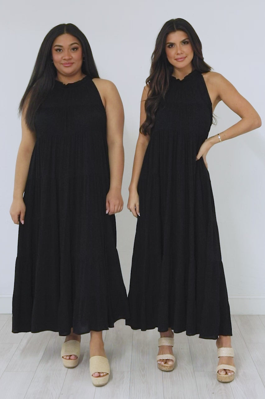 Twirl Me Around Black Halter Gauze Maxi Dress FINAL SALE Pink Lily