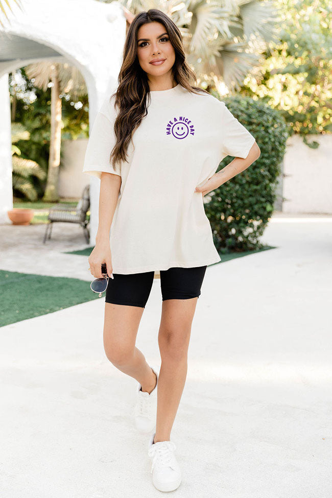 Have A Nice Day Ivory Oversized Graphic Tee
