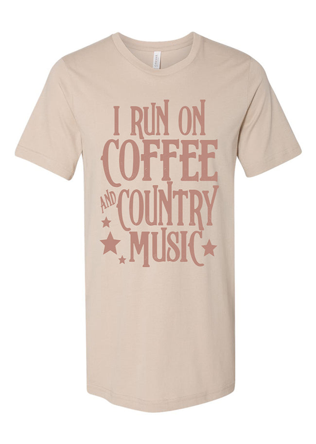 I Run On Coffee and Country Music Soft Cream Graphic Tee