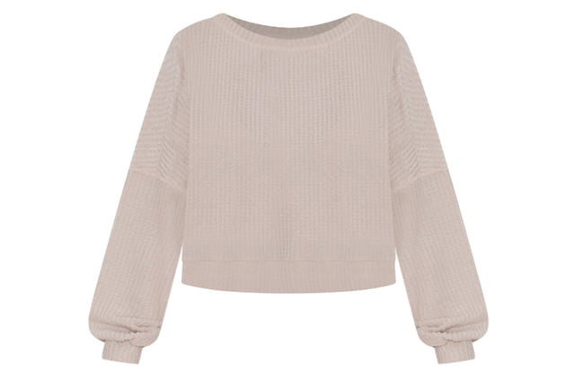 Known About You Taupe Brushed Waffle Knit Pullover