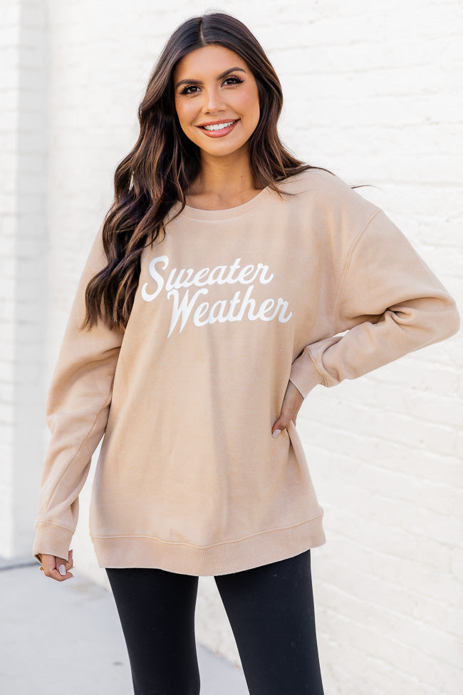 Sweater Weather Script Light Tan Graphic Sweatshirt