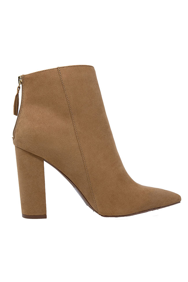 Tamera Brown Suede Pointed Toe Booties FINAL SALE Pink Lily