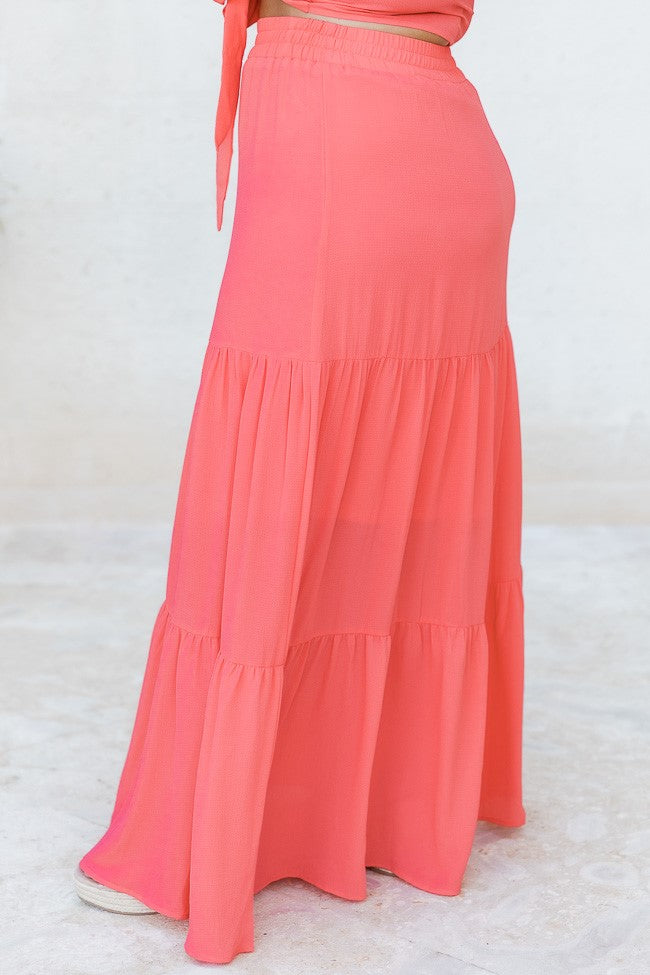 Say You Will Coral Tiered Maxi Skirt SALE