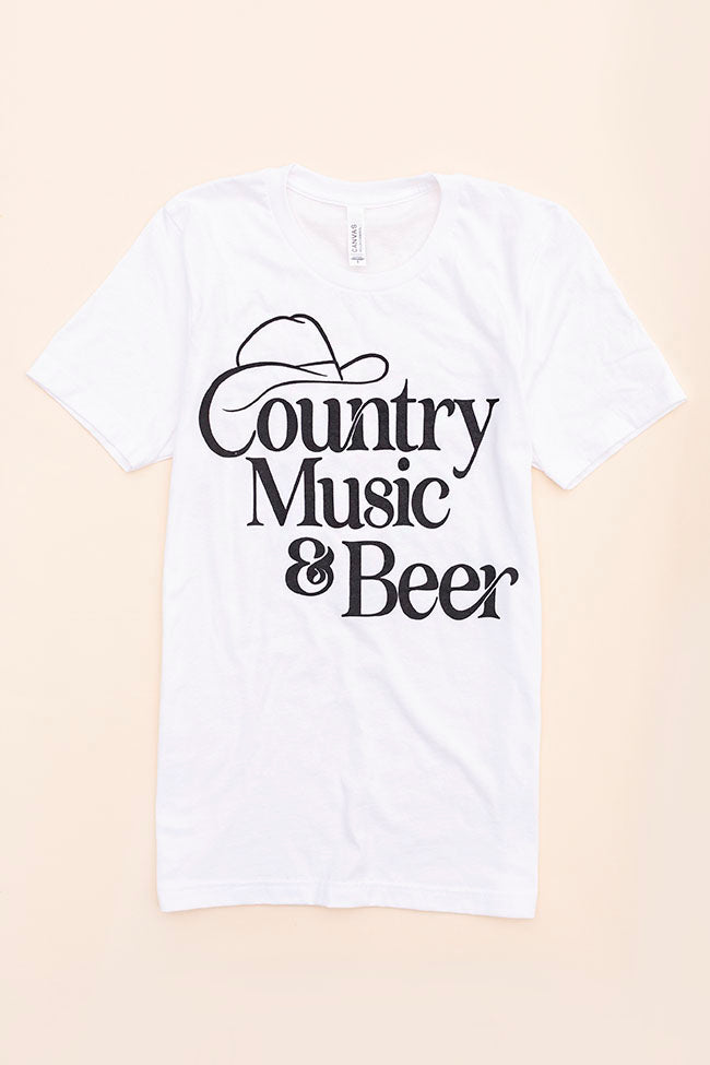 Country Music And Beer White Graphic Tee