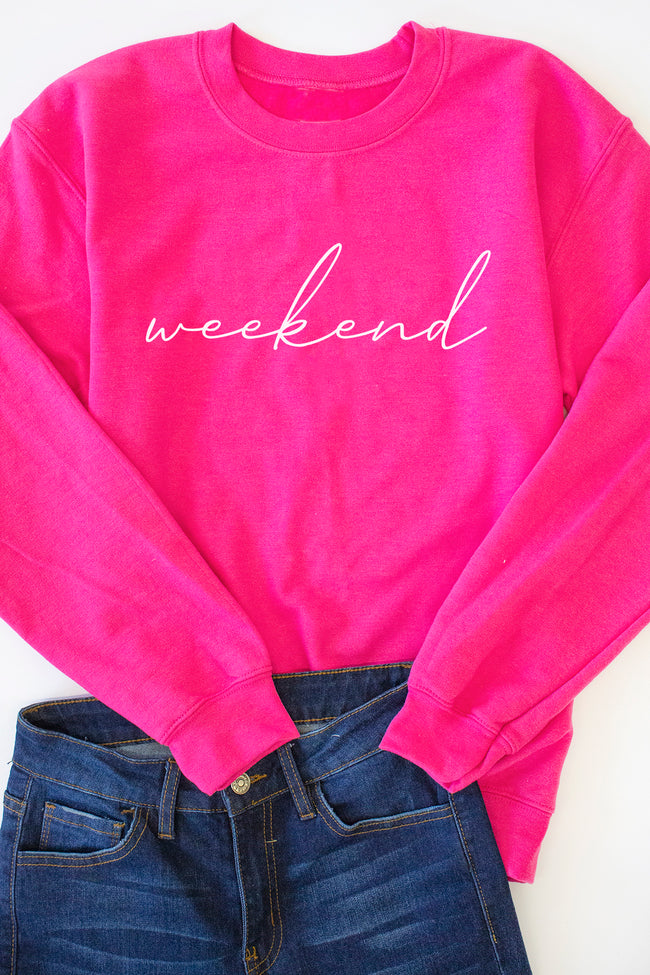Weekend Script Hot Pink Graphic Sweatshirt